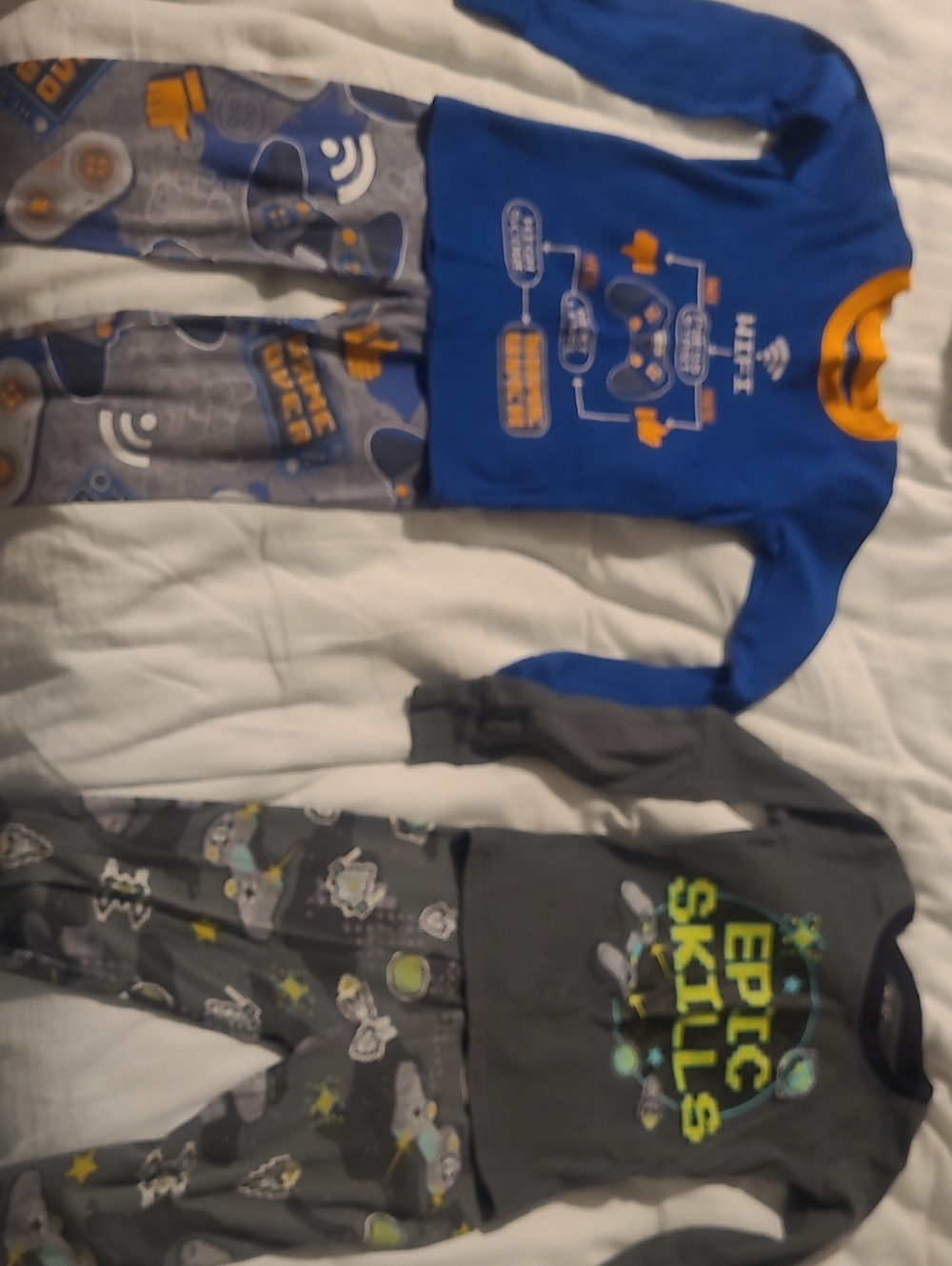 Blue Gamer Pajama Set with Orange Accents & Gray Set